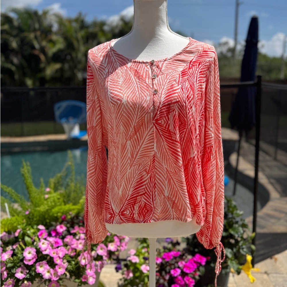 Peasant Sleeve Palm Patterned Top